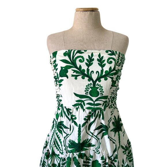 Band Of The Free Womens Small Strapless Green Floral Maxi Dress Smocked Back - Picture 3 of 16